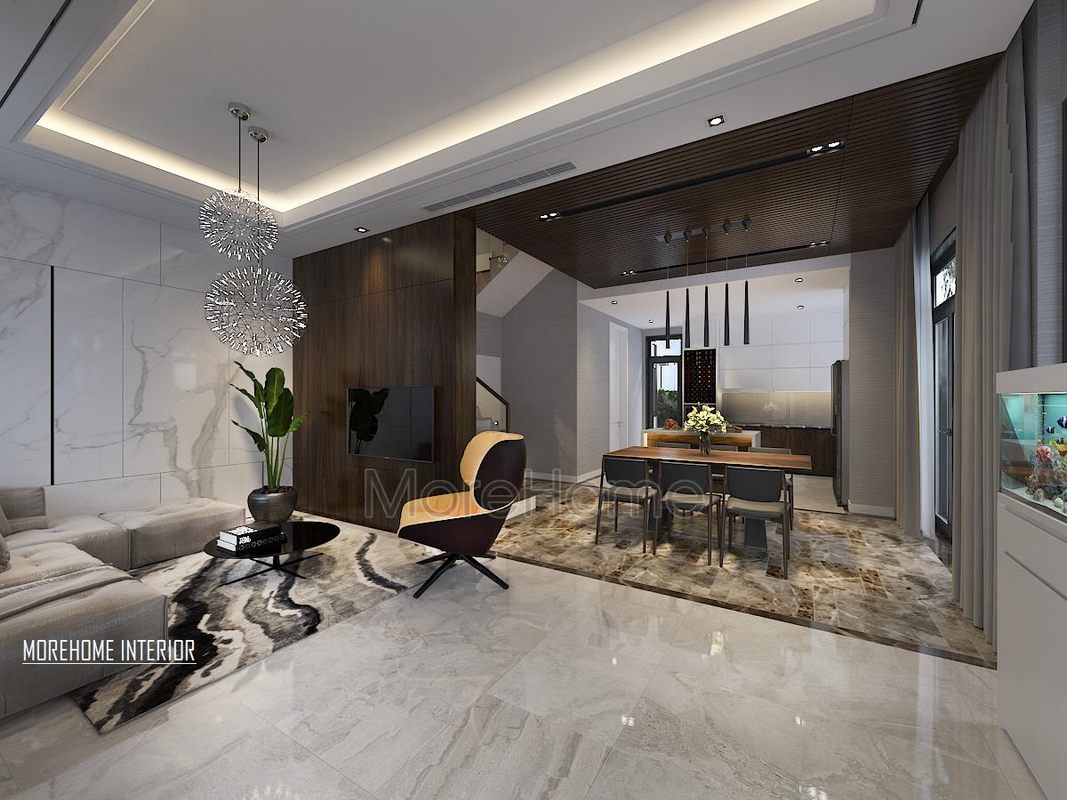 Thiết kế nội thất phòng khách biệt thự Xuân Phương Nam Từ Liêm 